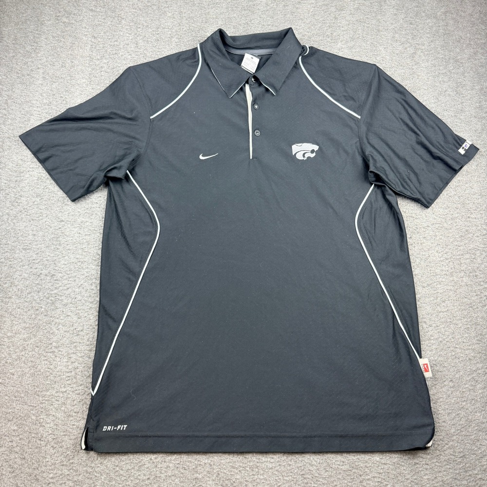 Nike Men's L Large Kansas State Wildcats K-State Dri-Fit Polo Shirt Black